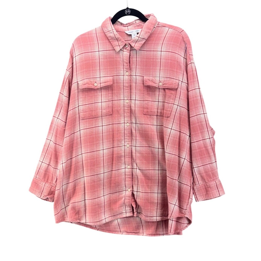 Old Navy Shirt Womens Flannel Shirt Pink Plaid The Boyfriend Soft Grunge Pastel
